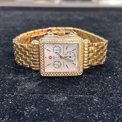 MICHELE Diamond DECO Chronograph Ladies Watch 71-6000 .60 Ct Rose Gold New Batt • $1149