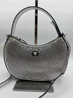 NWT Versace Silver Crystal La Medusa Hobo Shoulder Bag Crossbody Bag Top Handle • $2609.43