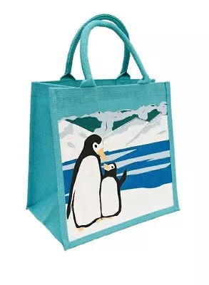 Penguins JUTE SHOPPING BAG Hessian Medium Canvas Carrier FAIRTRADE Fun Green Eco • £8.79