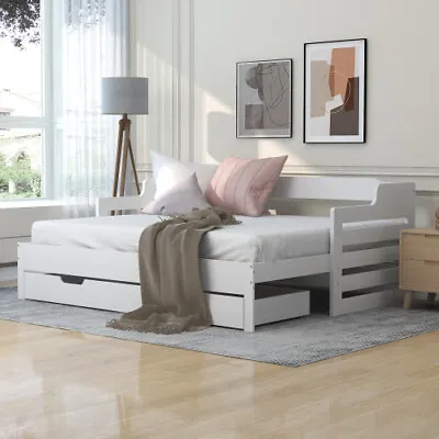 Solid Wood Daybed With Pull Out Trundle And Storage Drawers Guest Bed Sofa Bed  • £369.99