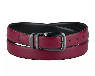 CONCITOR Reversible Belt Solid Colors & Black Bonded Leather Pewter-Tone Buckle • $18.95