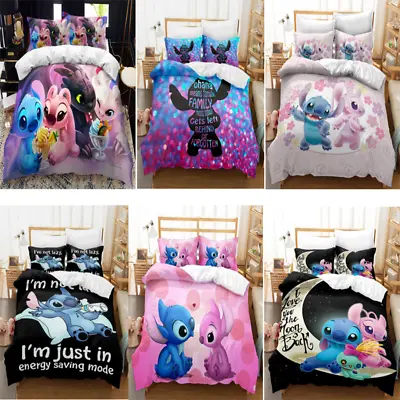 Childre Birthday Xmas Gift Bedding Quilt Cover Cute Lilo Stitch Duvet Cover Set- • £24.50