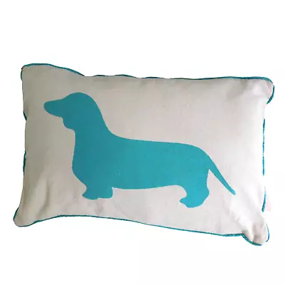 Dachshund Throw Pillow Weiner Dog Beige Aqua Silhouette Down Insert • $19.99