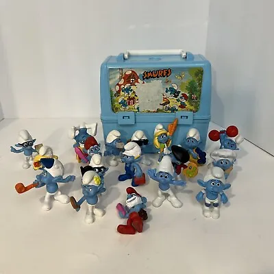 McDonalds Smurfs Toys Lot Of 18 Pc Happy Meal Figures With Lunch Box • $29.99