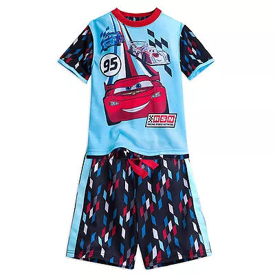 Disney Store Cars Lightning McQueen 2 PC Short Sleeve Pajama Set Boy Size 5/6 • $39.99