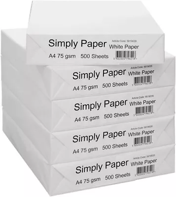  Simply Paper A4 75gsm - 5 Reams 2500 Sheets - Wholesale Bulk - Free 48Hr Deliv • £20.99