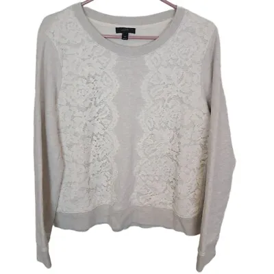 J. Crew Womens L Gray Long Sleeves Crew Neck Lace Detail Pullover Sweatshirt • $33.10