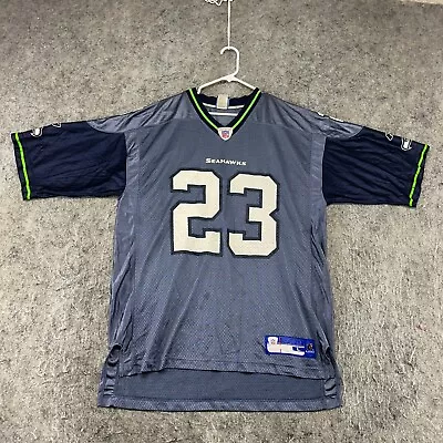 VTG Seattle Seahawks Jersey Mens L Blue On Field #23 Marcus Trufant Reebok • $9.95