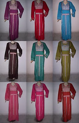 Maxi Egyptian Cotton Embroidered Caftan Kaftan Dress Long Sleeve Abaya Galabeya • $12.99