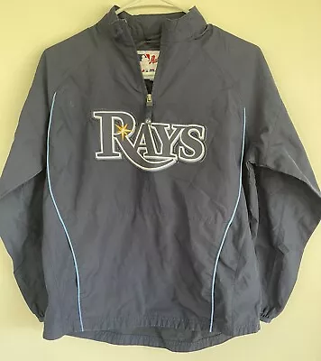 Authentic Majestic Tampa Bay Rays Vintage Zip Up Jacket MLB Navy Youth Med • $32