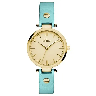 S.oliver Women ´S Wristswatch Analog Quartz Leather IP Gold SO-15094-LQR • $96.48