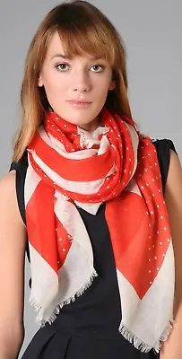 Marc By Marc Jacobs Bella Stripe & Polka Dot Scarf Cashmere Coral White Silk  • $98