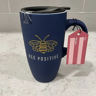 $14.99 • Buy BEE POSITIVE Bling 16oz Travel Mug Soft Touch Ceramic Coffee Cup Bumble Gift Tag