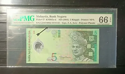 Malaysia Error Banknote Rm5 Pmg66epq Mismatched Polymer Rare In This Series • $2200