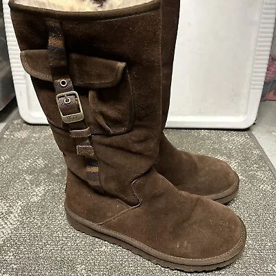 UGG Australia Retro Cargo Pocket Brown Suede Boots Women’s Size 6 • $34.99