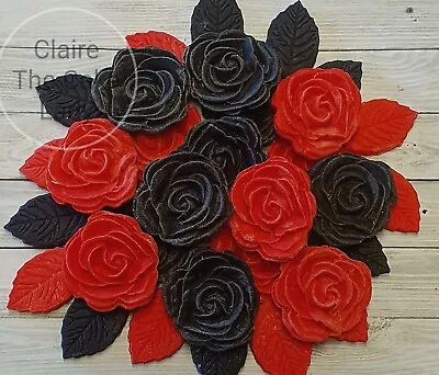 Handmade 100% Edible Black And Red Gothic Rose Cake Toppers • £8.35