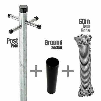 Heavy Duty Galvanised Clothes Pole Ground Socket & 60m Nylon Washing Line • £24.95