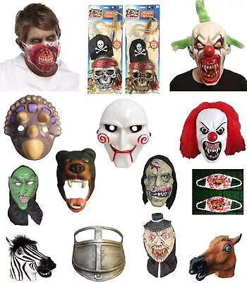 Adult Halloween Masks Animal Latex Warrior Skull Hooded Witch Zombie Fancy Dress • £13.49