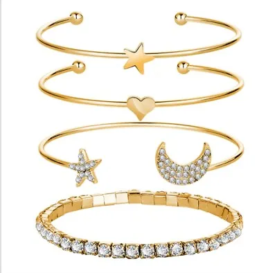 £4.49 • Buy Set Of 4 Bracelet Wedding Charm Present Gift Fashion Shinny Heart Star Moon New