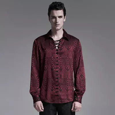 Punk Rave Men's Steampunk Gothic Victorian Vampire Red Jacquard Shirt • $77.64