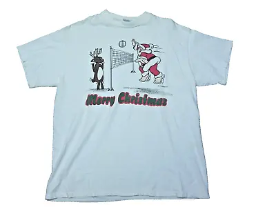 VTG Volleyball Shirt Womens Large Rudolph Santa 1994 Single Stitch Christmas 90s • $28.49