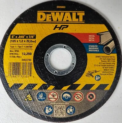  DEWALT HP Cutting Wheel DW8063Z Type (1) 5  X 0.045 X 7/8  Metal Stainless • $8.50