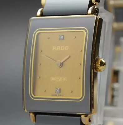 [Exc+5] Vintage RADO Diastar 153.0283.3 Gold Dial 2 Stones Ceramic Ladies Watch • $462.74