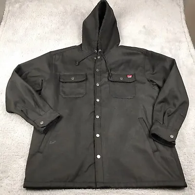 Wrangler Workwear Jacket Mens XL Black Twill Snap Up Hoodie Coat Overshirt • $19.88