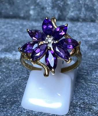 £125 • Buy 9ct Gold QVC Amethyst, Diamond Ring UK Size P