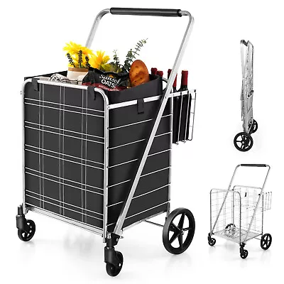 Folding Shopping Cart Jumbo Upgraded Utility Grocery Cart W/ Waterproof Liner • $79.99