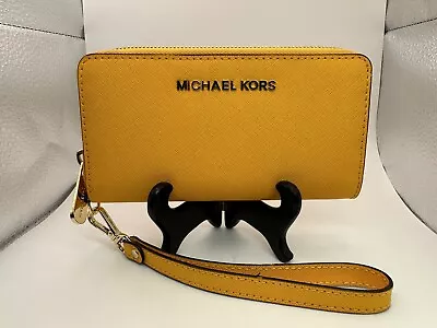 Michael Kors Jet Set Travel Phone Case Wallet Wristlet Marigold Leather • $36