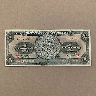 MEXICO 1 Peso BANKNOTE 1958 AZTEC CALENDAR Mexican Currency Paper Money Billetes • $9.95