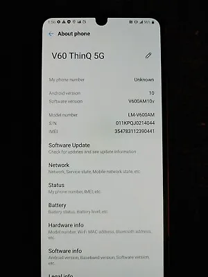 $90 • Buy LG V60 ThinQ 5G ATT LMV600AM - 128GB - Blue Stuck On Android 10 *Read Desc*