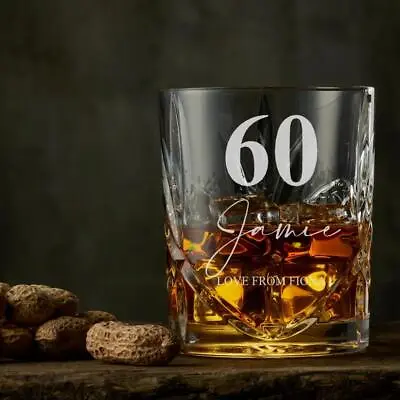 Engraved Personalised 60th Birthday Crystal Cut Whiskey Glass BOH100-8 • £13.99