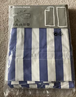 Rare Ikea Rosalinda Curtains 145 X 300cm 57x118  White/Blue Stripes Retired New • £49.95