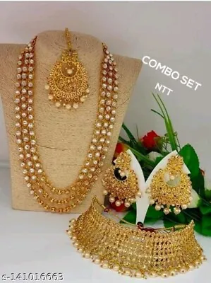 Indian Ethnic Bollywood Gold Plated Kundan Fashion Bridal Jewelry Necklace Set • $21.35
