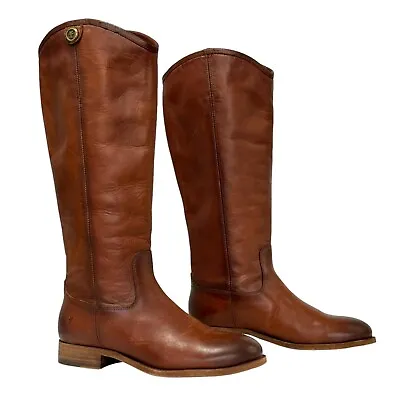 Frye Melissa Button 2 Boot Cognac Italian Leather Western Riding 3475449-COX 6.5 • $99.95