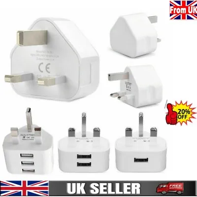 5/10X Mains 3 Pin USB Plug Adapter Wall Charger 1/2/3-Port For Phone Tablet Lot. • £3.97
