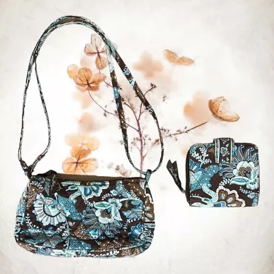 Vera Bradley Java Blue Brown Turquoise Retired Pattern Small Shoulder Bag/Wallet • $32.99