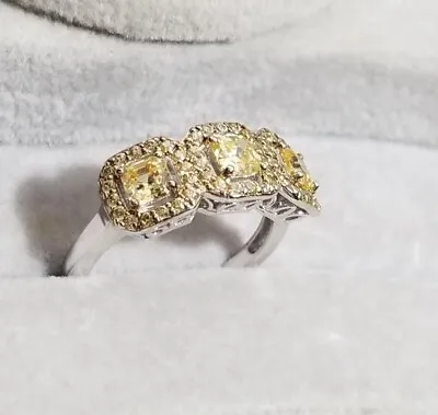 QVC Epiphany Sterling Silver Canary Yellow Diamonique DQCZ DQ CZ Halo Ring • $135