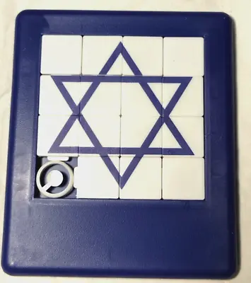 Vintage Plastic Sliding Tile Puzzle * STAR Of DAVID * Blue & White * 3  X 3.5  • $5
