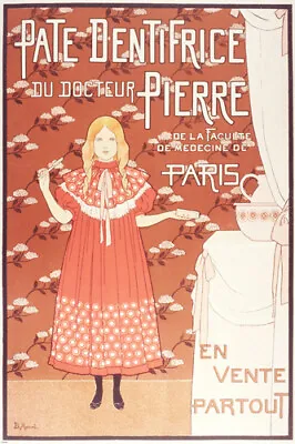 VINTAGE FRENCH DENTAL ADVERTISEMENT POSTER Girl Toothbrush Flowers 20x30 • $9.99
