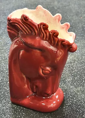 Vintage Royal Haeger Burgundy Red Ceramic Horse Bust Vase Planter Bookend • $38