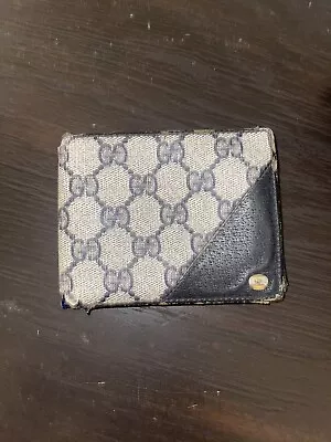 $65 • Buy Vintage Gucci Mens Wallet Blue Coated Canvas Leather