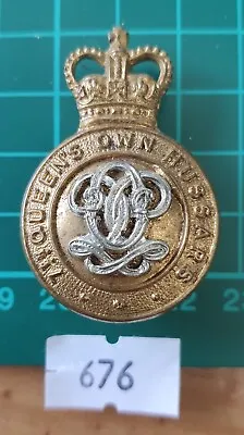 Original Cap Badge:676) 7th Queens Own Hussars Queens Crown Bi-Metal • £8
