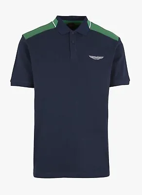 Hackett London Aston Martin Racing Colour Block Polo Shirt - Navy Blue • £37.99