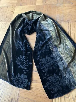 Olive moss And Black Burn Out Velvet And Crêpe Scarf • £46.55