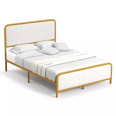 Double Size Metal Bed Frame Platform Bed  Upholstered Headboard & Footboard • £109.95