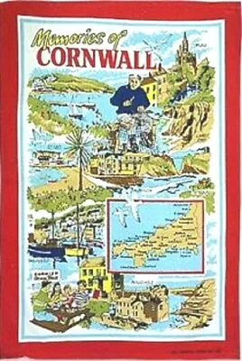 Cornwall Tea Towel Cornish Souvenir Gift Cotton Scenes Map Collage Seaside • £4.95