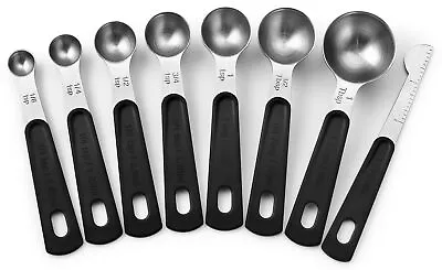 Stainless Steel Magnetic Measuring Spoons Set Of 8 With Leveler Round Metal ... • $20.76